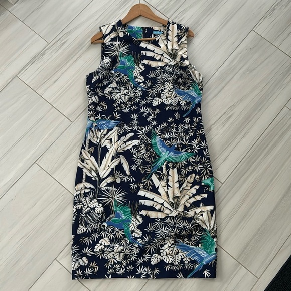 J McLaughlin Belinda Parrot Kay Navy and Teal Sheath Dress NWT Size 14 - Picture 1 of 9